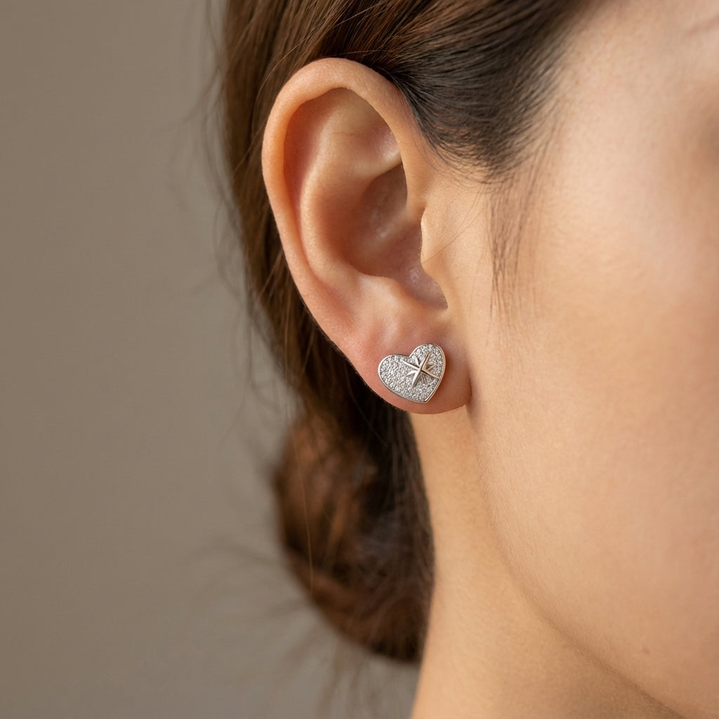 Northern Light Heart Silver Earrings with Pavé Cubic Zirconia Star Detail