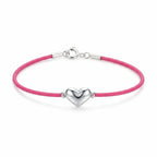 Silver heart bracelet on a pink waterproof cord with sterling spring-ring clasp, 925 sterling silver UAE