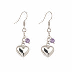 Sterling Silver Puffed Heart Earrings – Dangle Bead Charm (Red, Purple, Blue)