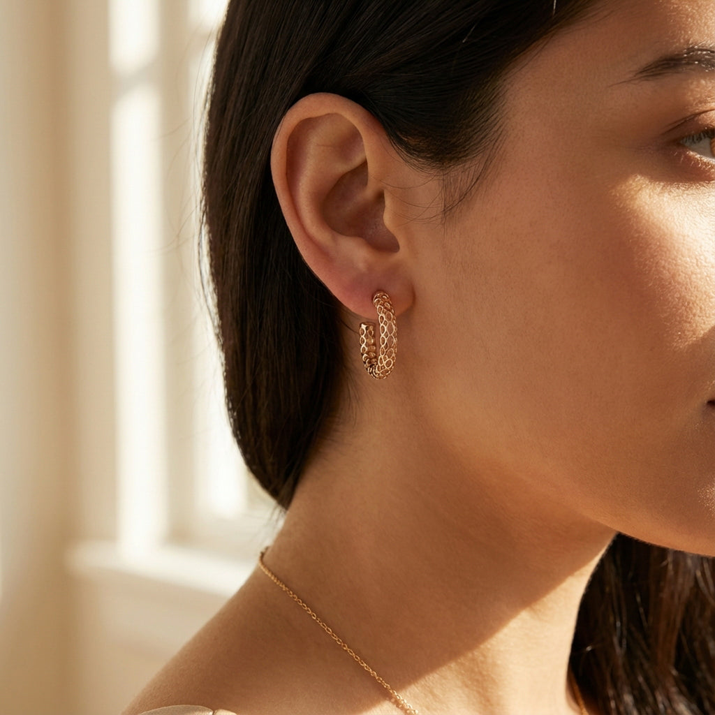 أقراط حلقية قابلة للتحويل بتصميم شبكي - تصميم مزدوج في واحد: مسمار وحلقة