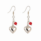 Sterling Silver Puffed Heart Earrings – Dangle Bead Charm (Red, Purple, Blue)