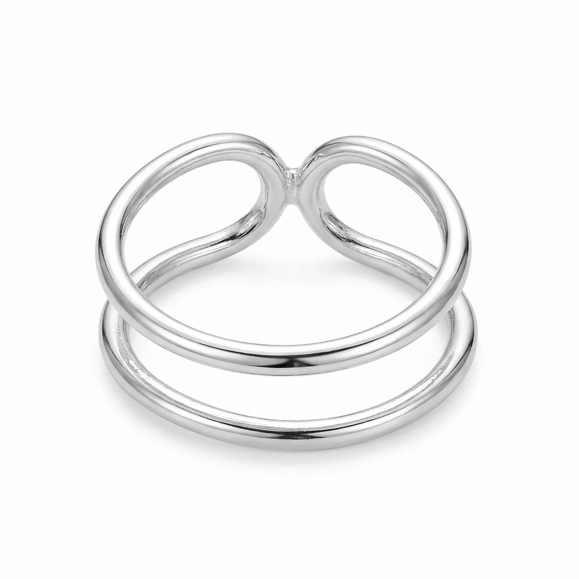 Angled view of double-band 925 silver ear cuff — smooth curves and slip-on structure