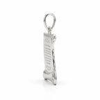 Angled view of Italian 925 sterling silver Ayatul Kursi scroll pendant with curled ends, decorative border and polished bail.