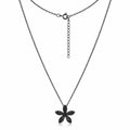 Five-petal black cubic zirconia flower necklace in black rhodium-plated 925 sterling silver, with fine chain and spring-ring clasp.