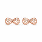 Woven bow stud earrings in rose gold on white background, 925 sterling silver, 7x12mm UAE