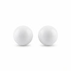 Pair of 10mm white sphere stud earrings in 925 sterling silver, front view on a white background.