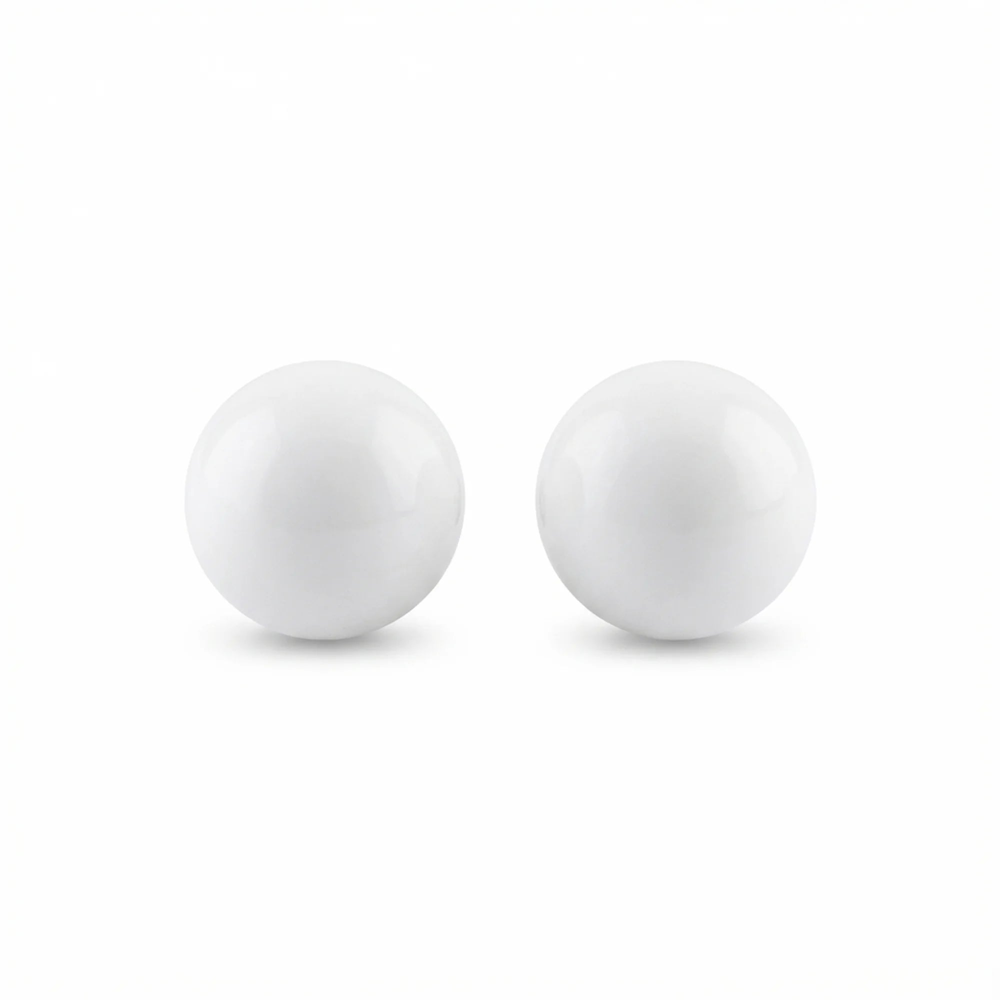 Pair of 10mm white sphere stud earrings in 925 sterling silver, front view on a white background.