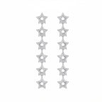 Rhodium plated silver cascading star drop earrings with cubic zirconia and off-white enamel in Dubai.