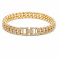 Chunky 18k gold-plated copper pave Cuban necklace featuring handset cubic zirconia stones, available in Dubai.