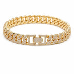 Chunky 18k gold-plated copper pave Cuban necklace featuring handset cubic zirconia stones, available in Dubai.