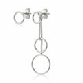 Silver 2-in-1 circle drop earrings with three descending open circles on box chain, isolated on white background