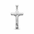 Designer 925 sterling silver crucifix pendant with rounded puffy profile and mirror polish on white background.