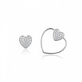 Convertible pavé heart stud earring shown alone and combined with an open heart wire frame, in 925 sterling silver.