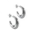Ribbed 925 sterling silver crescent moon hoop earrings with rhodium plating available in Dubai.