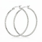 Pair of 925 sterling silver diamond-cut hoop earrings, 40 mm, faceted high-polish finish. Luna Dura.