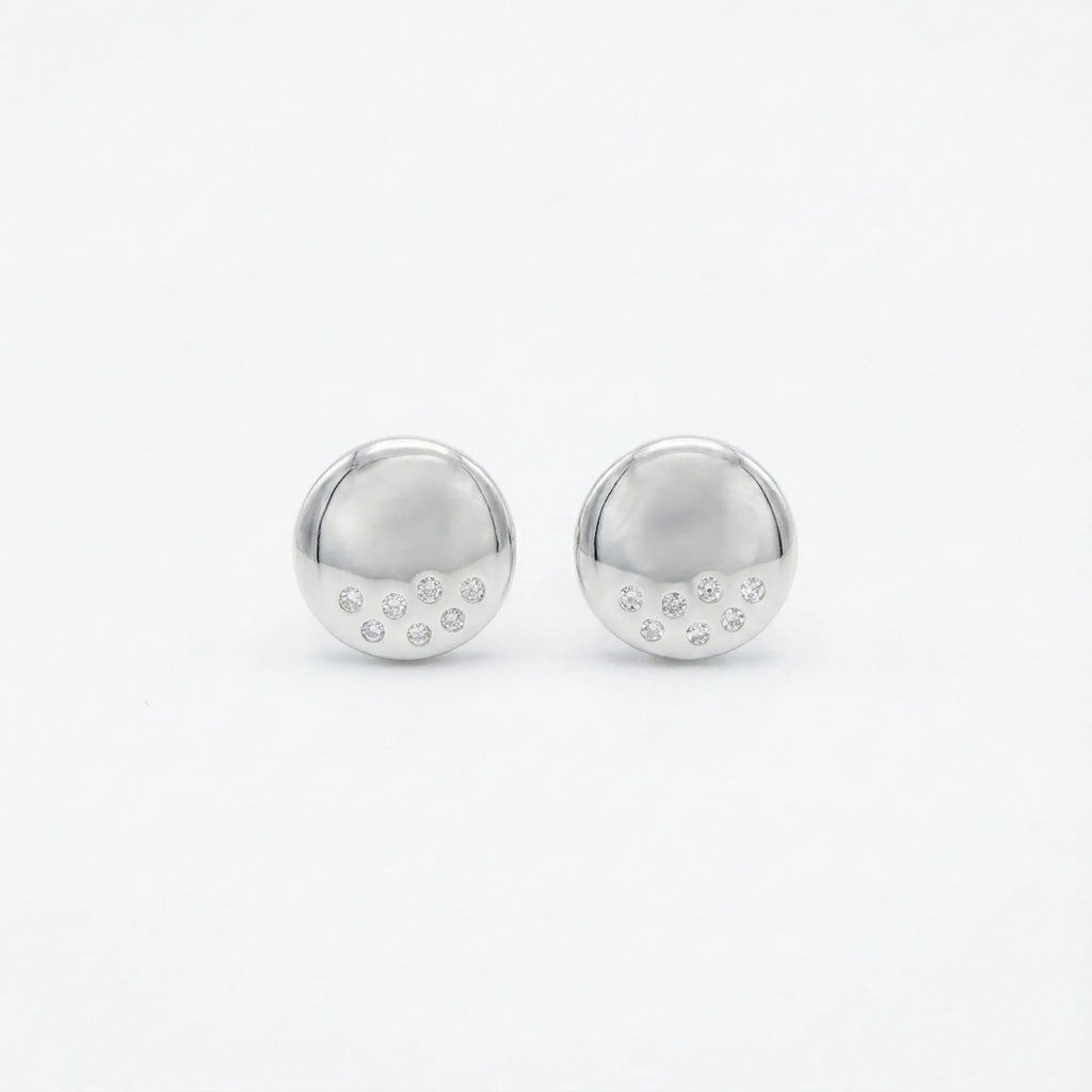 High-polish 925 sterling silver dome stud earrings with flush CZ constellation on white background — 9mm pair