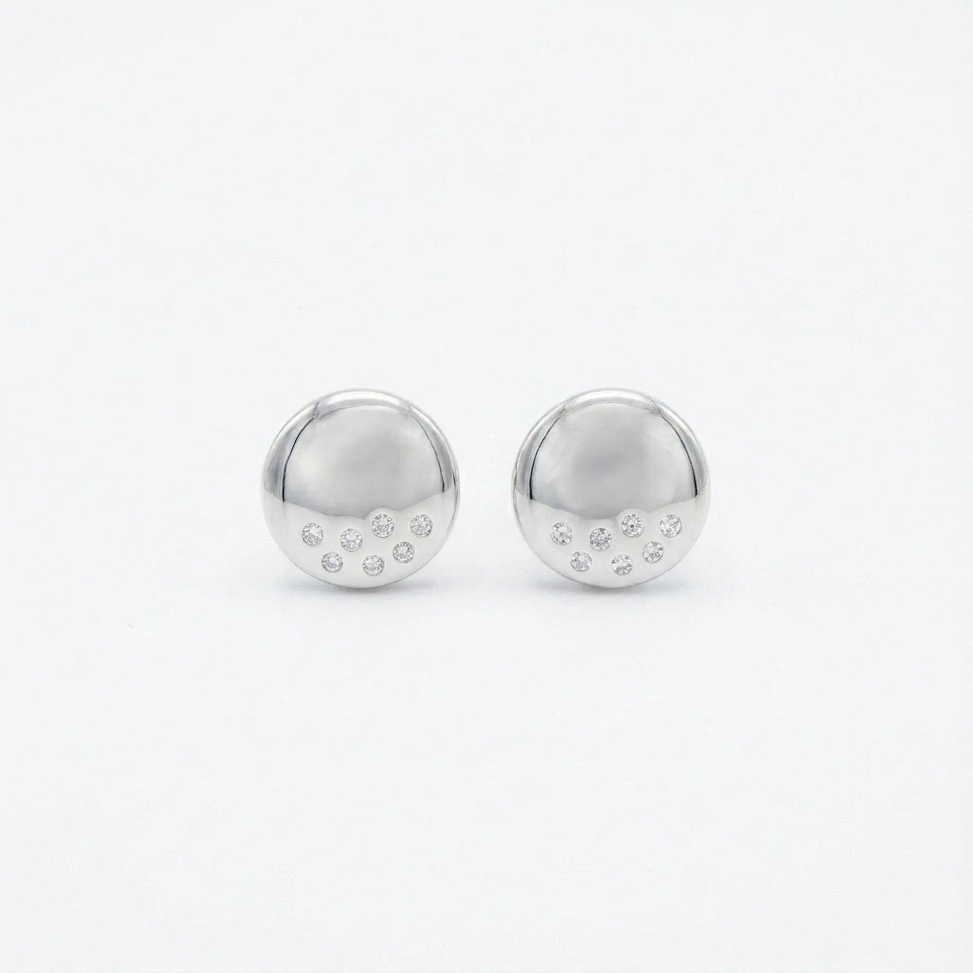 High-polish 925 sterling silver dome stud earrings with flush CZ constellation on white background — 9mm pair