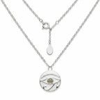 Eye of Horus pendant in 925 sterling silver with white enamel disc and natural fire opal cabochon