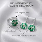 Flat lay breakdown highlighting pure silver plating and august birthstone