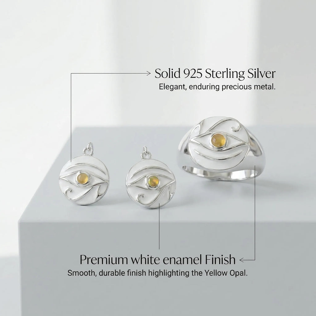 Feature breakdown of premium white enamel finish and solid 925 sterling silver