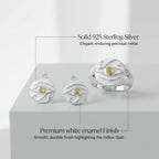 Feature breakdown of premium white enamel finish and solid 925 sterling silver