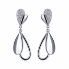 Rhodium plated sterling silver falling leaves drop earrings with pavé cubic zirconia and polished finish in Dubai.