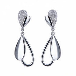 Rhodium plated sterling silver falling leaves drop earrings with pavé cubic zirconia and polished finish in Dubai.