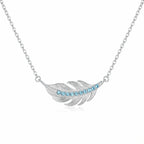 925 sterling silver feather necklace with light turquoise crystal, horizontal bar pendant, Luna Dura Dubai.