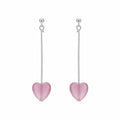 Frosted pink heart drop earrings on slender 925 sterling silver bars, soft-girl style, Dubai