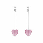 Frosted pink heart drop earrings on slender 925 sterling silver bars, soft-girl style, Dubai