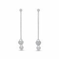 Heart lock drop earrings showing both configurations — full double lock 80mm drop left, single lock solo drop right, rhodium 925 silver dual wear