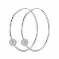 2-in-1 sterling silver hoop earrings with removable CZ pave sphere bead, pair on white background in Dubai.