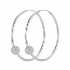 2-in-1 sterling silver hoop earrings with removable CZ pave sphere bead, pair on white background showing endless closure