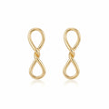 Gold infinity drop earrings in 925 sterling silver on a plain white background