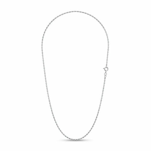 Italian-made 925 sterling silver fine bar-link chain with small elongated links, arranged against a white background.