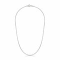 Italian-made 925 sterling silver 1mm box chain with bright polish and spring-ring clasp on a white background.