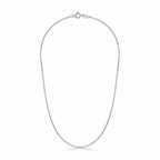 Italian-made 925 sterling silver 1mm box chain with bright polish and spring-ring clasp on a white background.