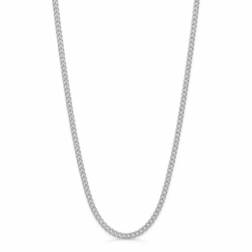 Close view of a 925 sterling silver double-link curb chain showing paired interlocking links and bright polished surface.