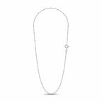 Italian-made 925 sterling silver fine satellite chain with spaced polished beads and a spring-ring clasp on white.