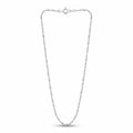 Italian 925 sterling silver Singapore chain with slender twisted links and spring-ring clasp arranged on white.