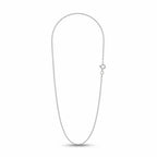 Italian-made 925 sterling silver ball chain with continuous small round bead links and spring-ring clasp on white.
