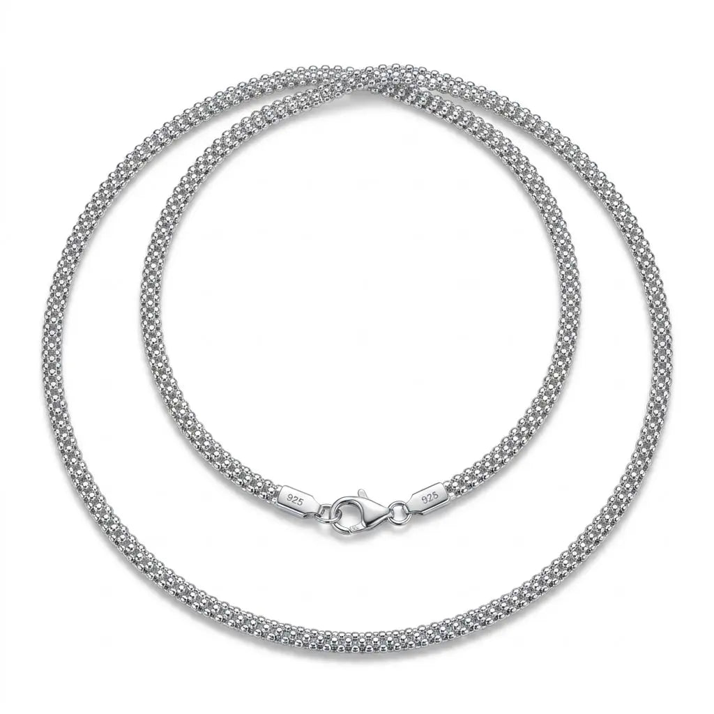 Italian-made 925 sterling silver rope chain with intertwined spiral links, mirror-polished finish and spring-ring clasp.