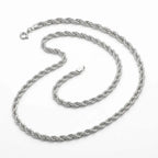 Italian-made 925 sterling silver rope chain with intertwined spiral links, mirror-polished finish and spring-ring clasp.