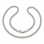 Italian 925 sterling silver round box chain with textured links, mirror polish, lobster clasp and Italy-marked end fittings.