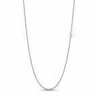 Rhodium-plated 925 sterling silver fine rope chain with intertwined links and a lobster clasp on white.