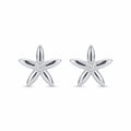 Jasmine flower stud earrings in rhodium-plated 925 sterling silver with bezel CZ centre on white background — 10.5mm pair