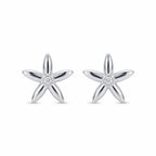 Jasmine flower stud earrings in rhodium-plated 925 sterling silver with bezel CZ centre on white background — 10.5mm pair