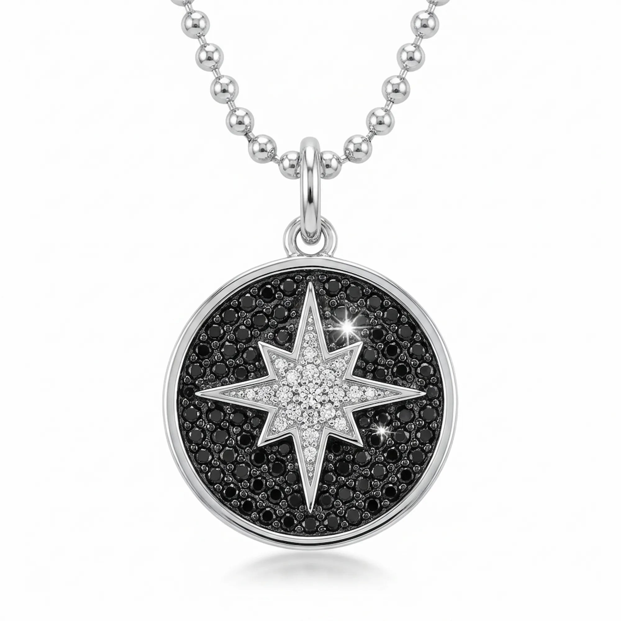 Luna Dura Polaris North Star necklace featuring 925 silver and black and white CZ stones, a top choice for jewelry dubai online.