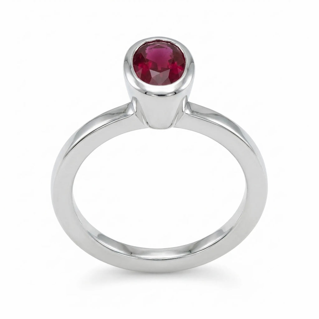 lab created ring 925 silver shown from alternate angle highlighting oval shape and clean stackable silver ring profile