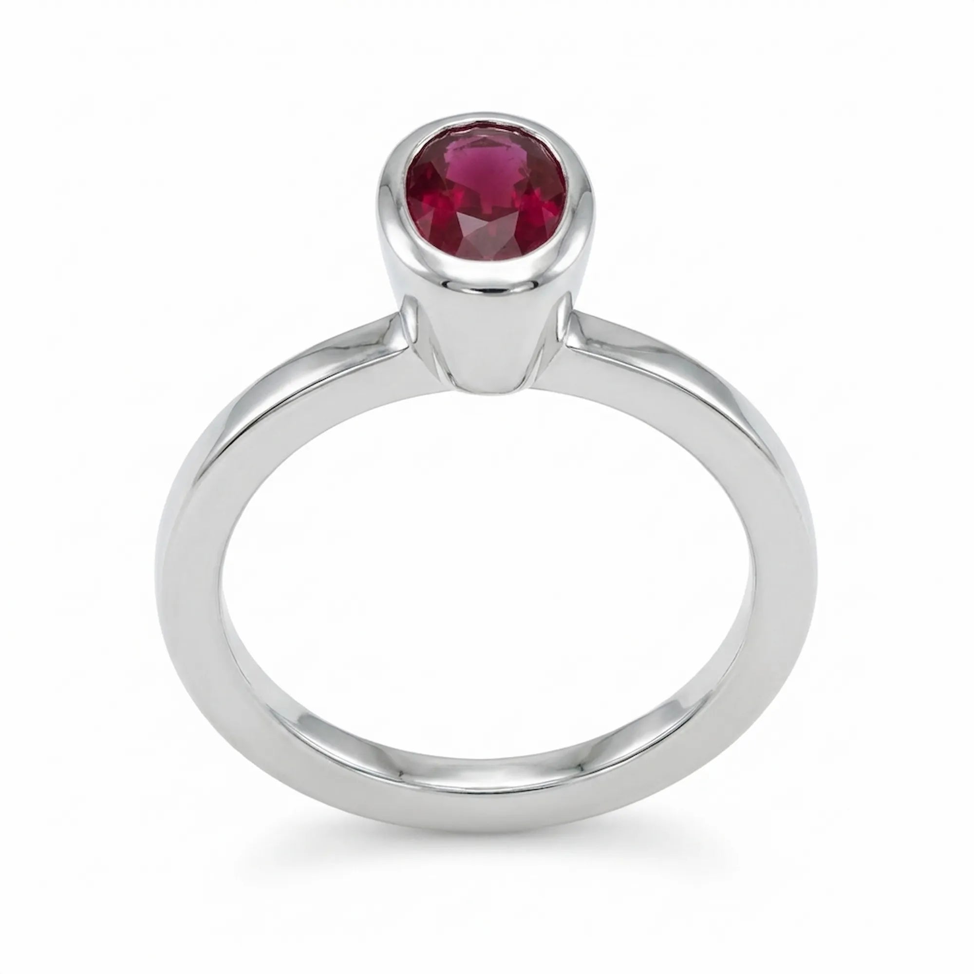lab created ring 925 silver shown from alternate angle highlighting oval shape and clean stackable silver ring profile